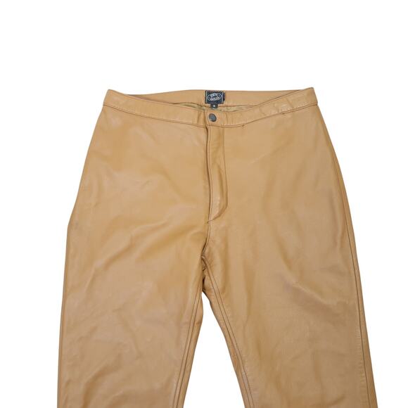 Vintage Y2K Steve Madden Tan Brown Leather Mid Rise Bootcut Flare Pants 8 - Picture 2 of 6